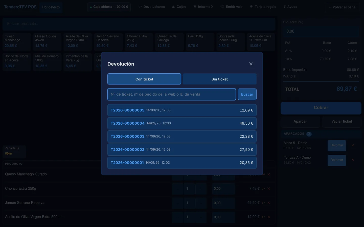 Ventana de devoluciones con o sin ticket